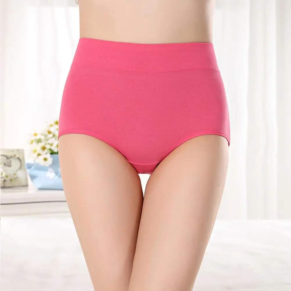 Women Underpants Breathable Solid Color High Waist Elastic No Constraint Anti-septic Belly Control Anti-shrink Women Briefs