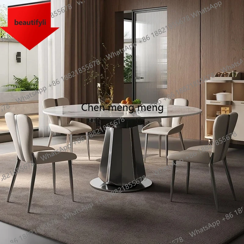 X188 Italian light luxury round dining table square and round dual-purpose modern simple retractable rock slab rotation