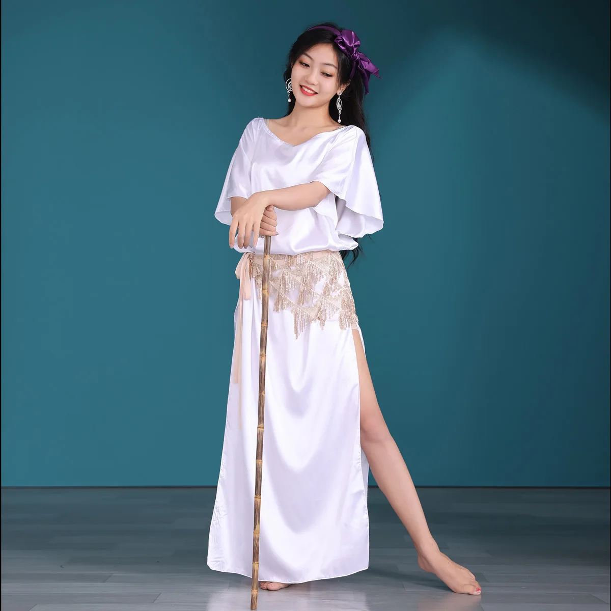 Folk white robe sub baladi belly dance suit practice table performance suit