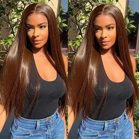 Bone Straight 200% High Density 36 Inches Long-length 13x6 13x4 HD Transparent Lace Frontal Wig Human Hair Wigs #4 Chocolate Brown Dark Brown Pre Plucked For Women Brazilian Hair