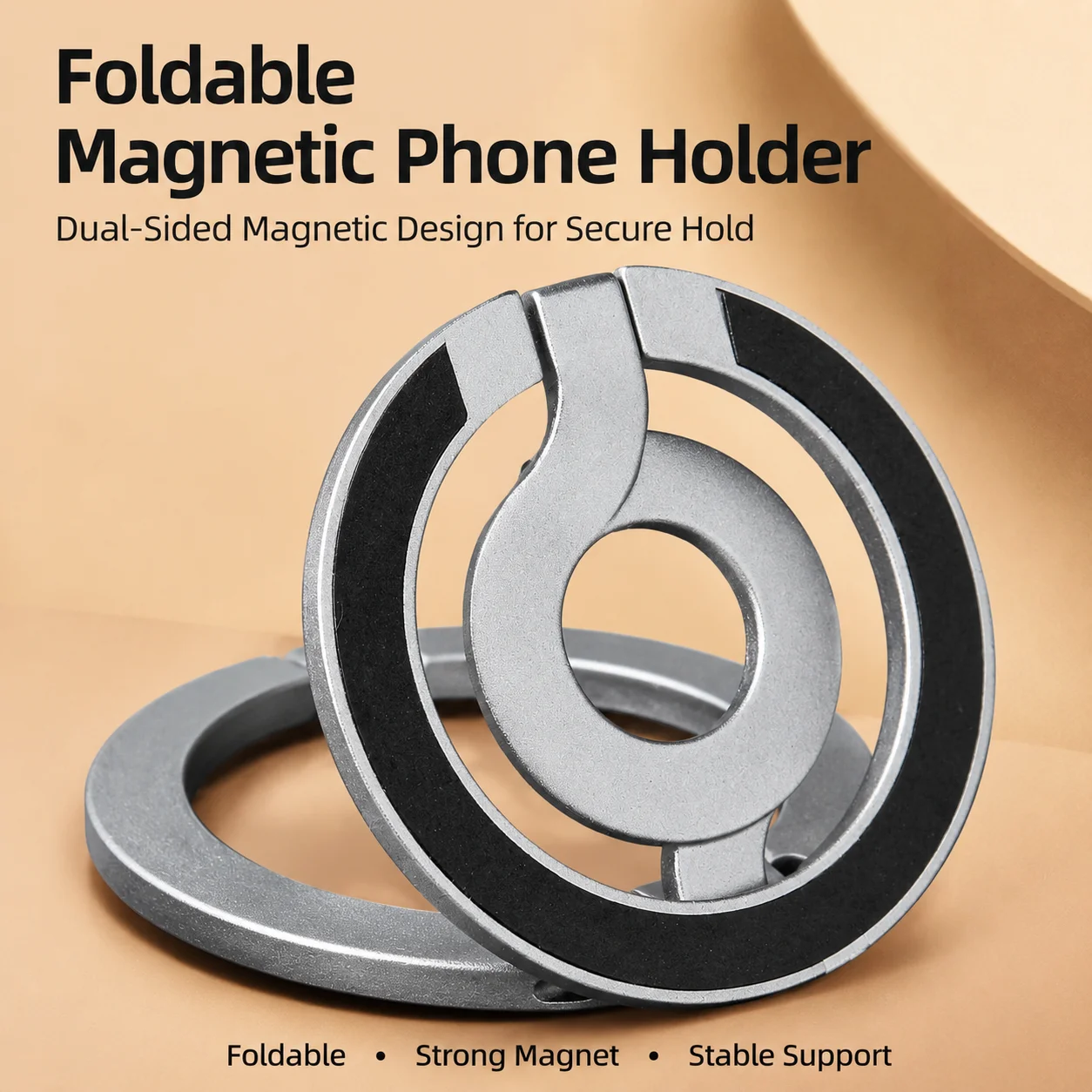 Double-Sided Strong Magnetic Phone Holder for Magsafe, Folding Metal Stand for Gym Desktop for IPhone 17 16 Pro Samsung