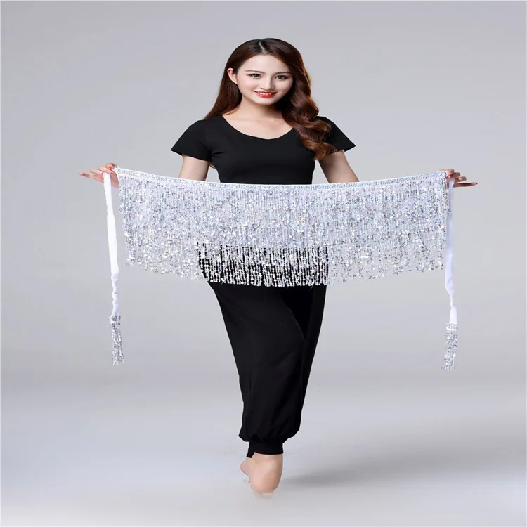 loween Belly Dance Performance Costume Sequin Tassel Butt Towel Bead Waist Chain Dance Waist Towel Bright Sparkle