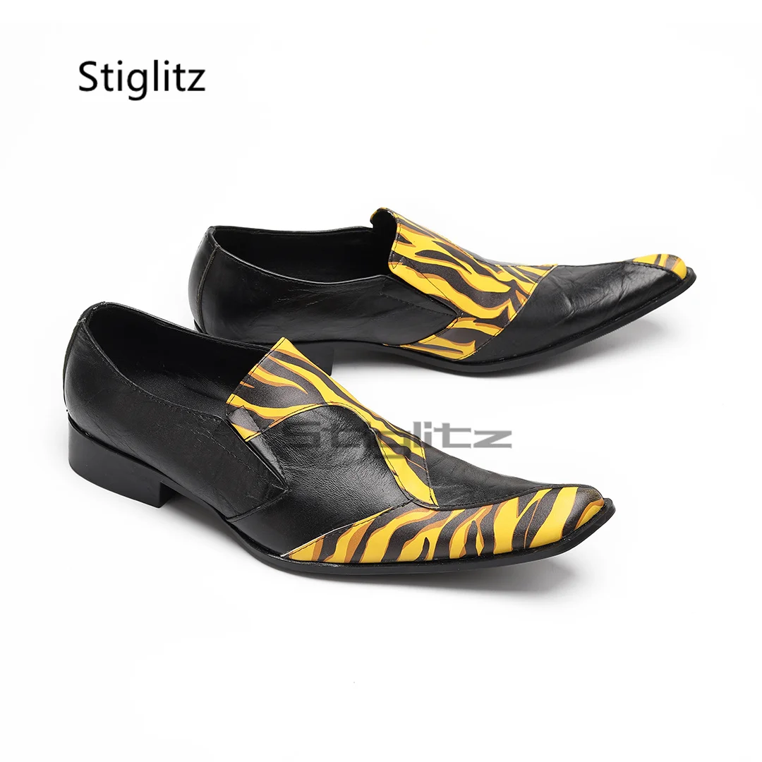 

Мужские кожаные туфли в желто-черную полоску, лоферы без шнуровки из натуральной кожи в стиле пэчворк, повседневная деловая свадебная официальная обувь