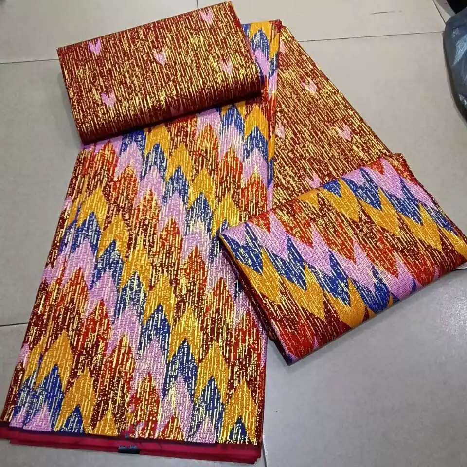 Ankara African Fabric kente gold Real Wax Fabric Nigeria Ghana Style Tissu Sewing Dress Craft DIY 100% Cotton 4+2yards