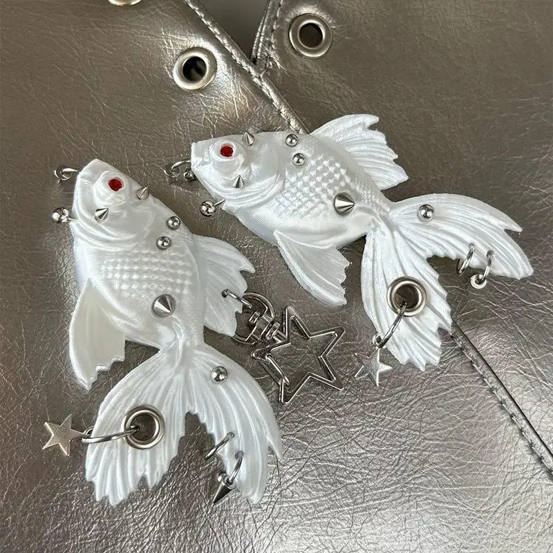 Geometrischer Stern-Nieten-Quasten-3D-Fisch-Anhänger Schlüsselanhänger Trendiger Mode-Punk Neuer Gothic-Rock Personalisierter Einzigartiger Schmuck Geschenk – Detail 4