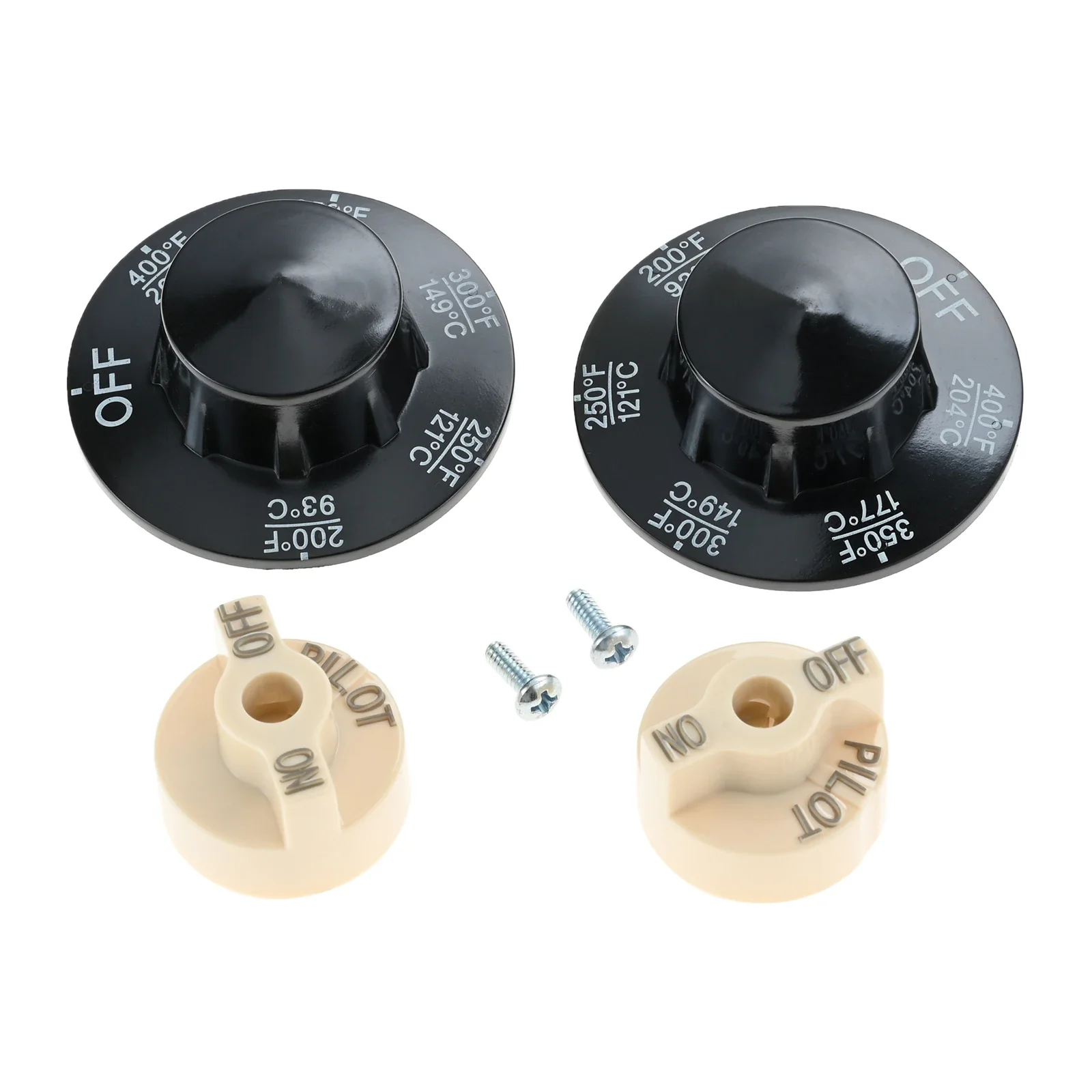 4Pcs/set For Fryers, Range, Braising Temperature Control Valve Pilot Dial Knob with Screw and 200-400°F Thermostat Dial Knob