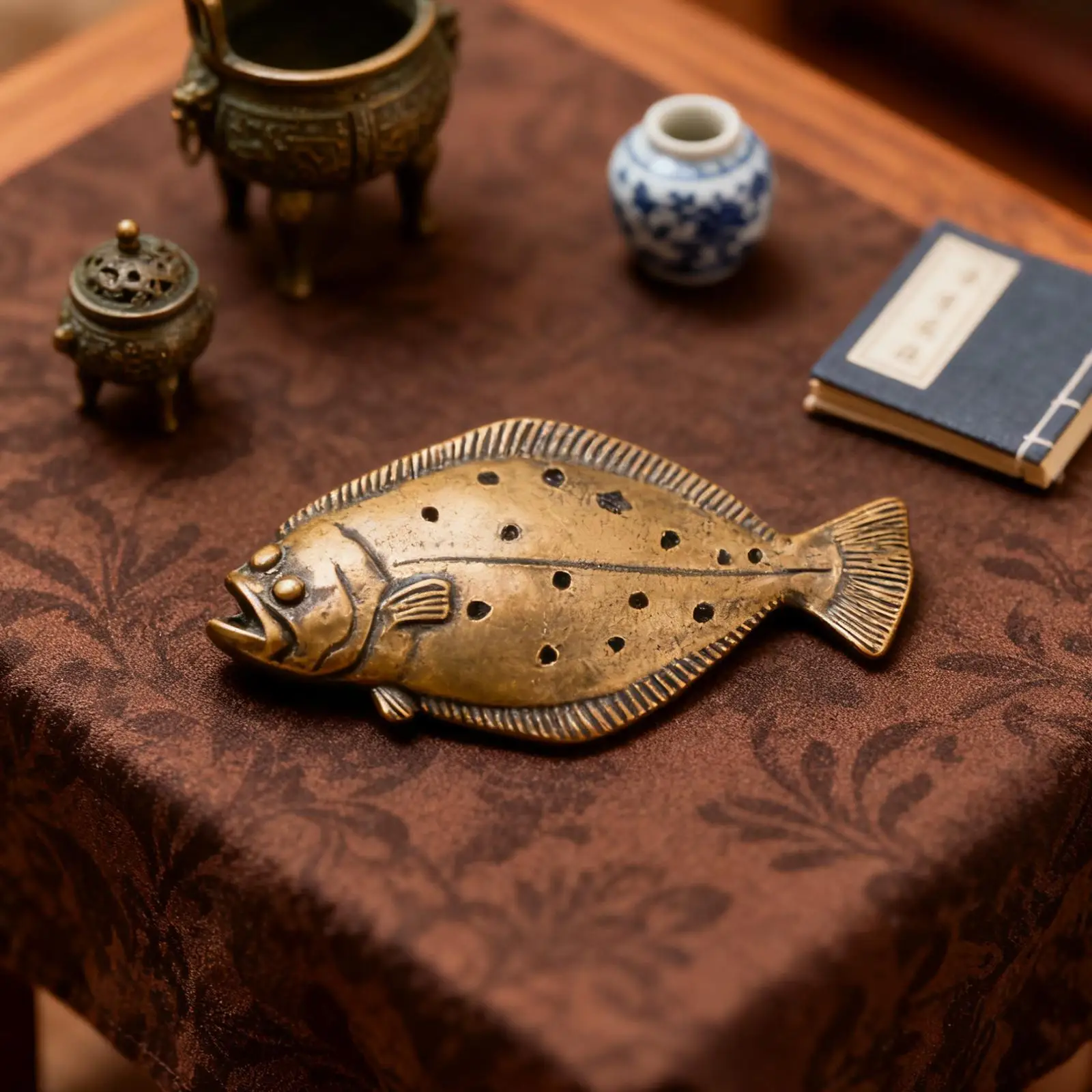 

Animal Collectible Fish Statue Gold Trim Brass Figurine Feng Shui Lucky Ornament for Home Decoration