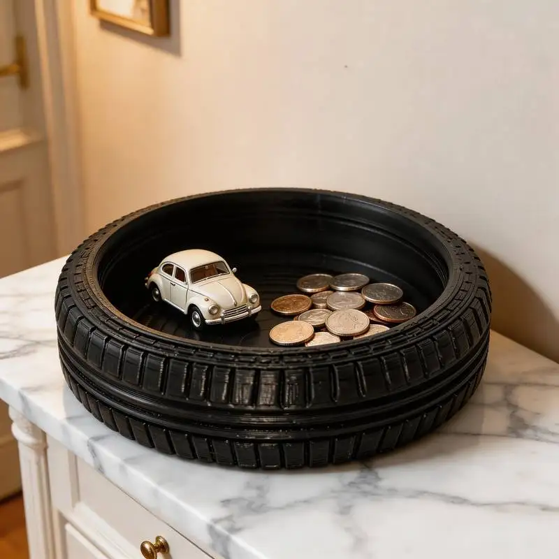 1 Piece of Creative Tire-Shaped Desktop Storage Tray for Entryway, Coins, Keys, Bathroom, Bedroom, Jewelry, Small Items Storage Box, Home Decoration