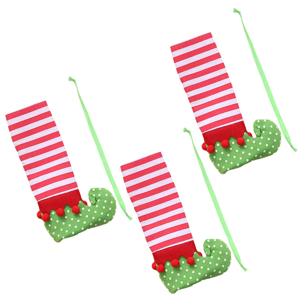 

3Pcs Christmas Chair Leg Covers Elf Shoes Style Table Leg Protectors Red and White Striped Novelty Decorations for Holiday Home