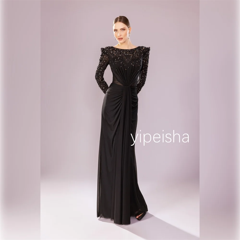 Exquisite Pleated Sequined Long Evening Dress - alternate angle