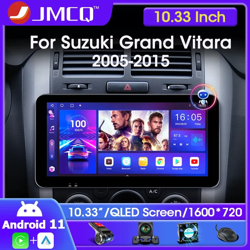 

JMCQ 10.33" Android 11 Car Radio For Suzuki Grand Vitara 3 2005-2015 QLED Multimidia Video Player 4G Carplay Navigaion Head Unit