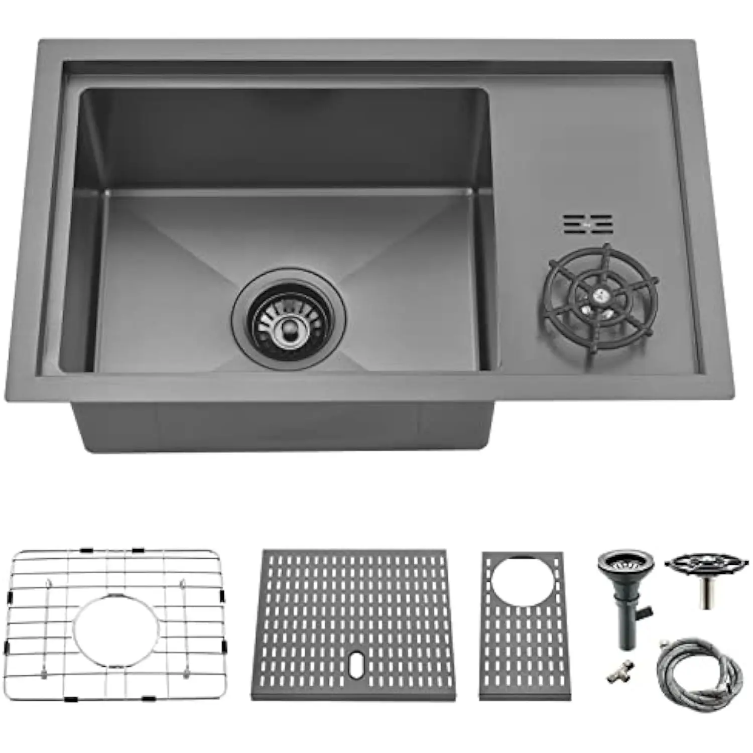 

23 英寸 Undermount Black Bar Sink with Glass Rinser, 23 X 15 X 9 Inch 16 Gauge Gunmetal Black Stainless Steel Workstation Kitc