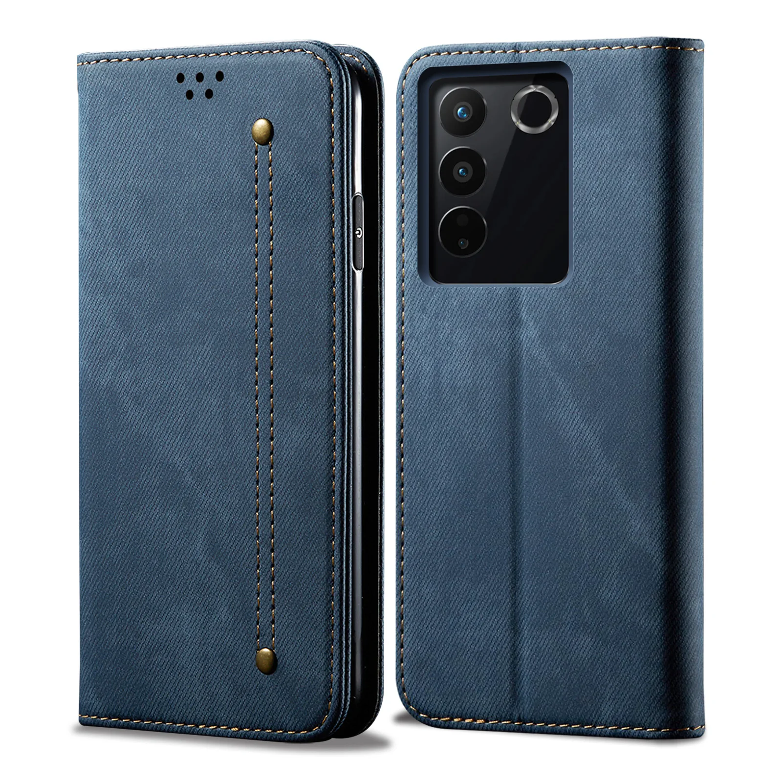 

Flip denim leather card slot wallet Back Cover For vivo S16e Magnetic closed Fall prevention Phone Case For vivo S16e 6.62 inch