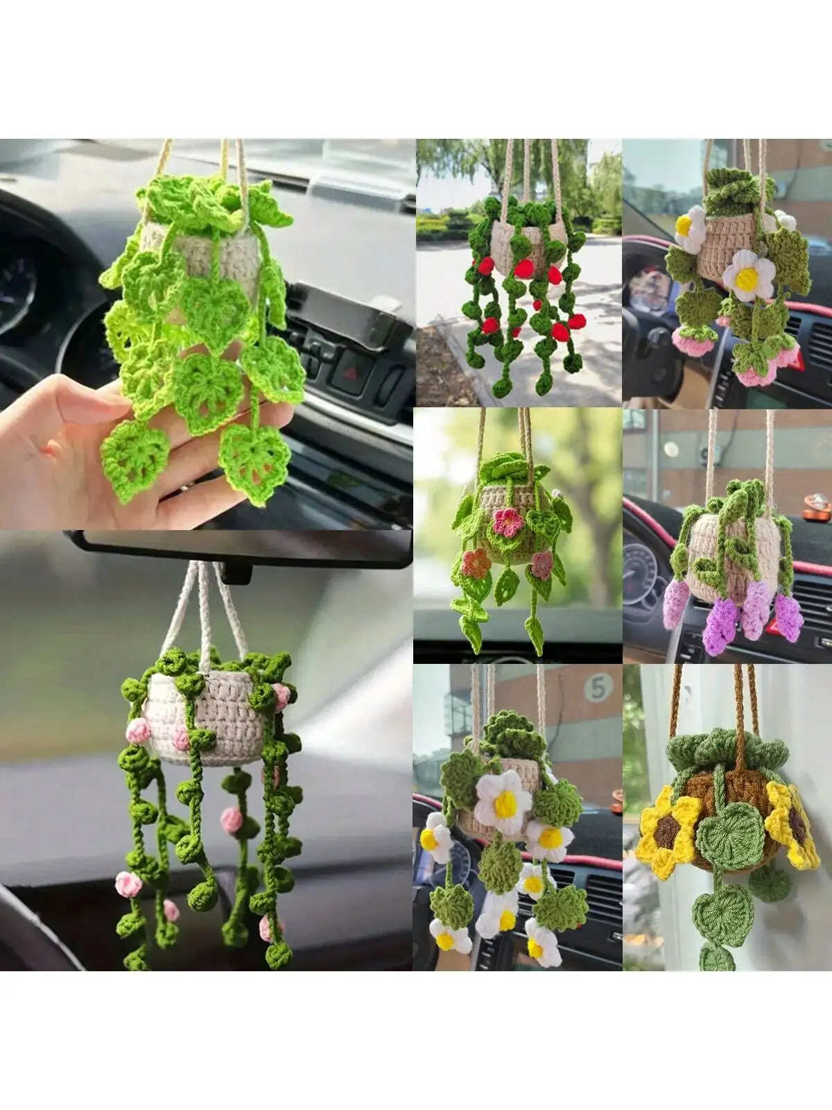 1pc Handmade Crochet Car Ornaments - Cute Knitted Rearview Mirror Decoration, Creative Fabric Interior Accessories