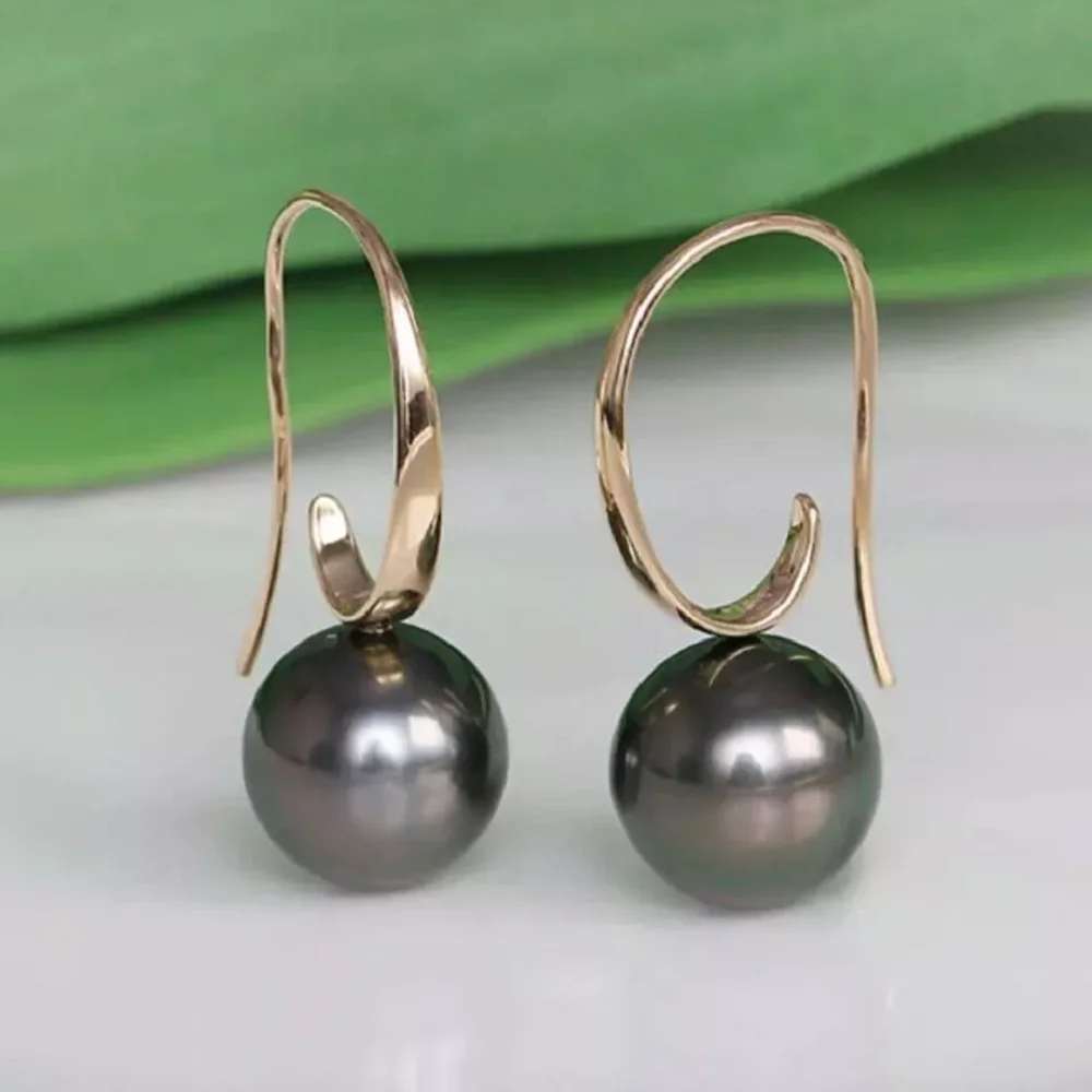 

The best-selling natural AAA 9-10mm 10-11mm South Sea Black Tahiti round pearl earrings 925s