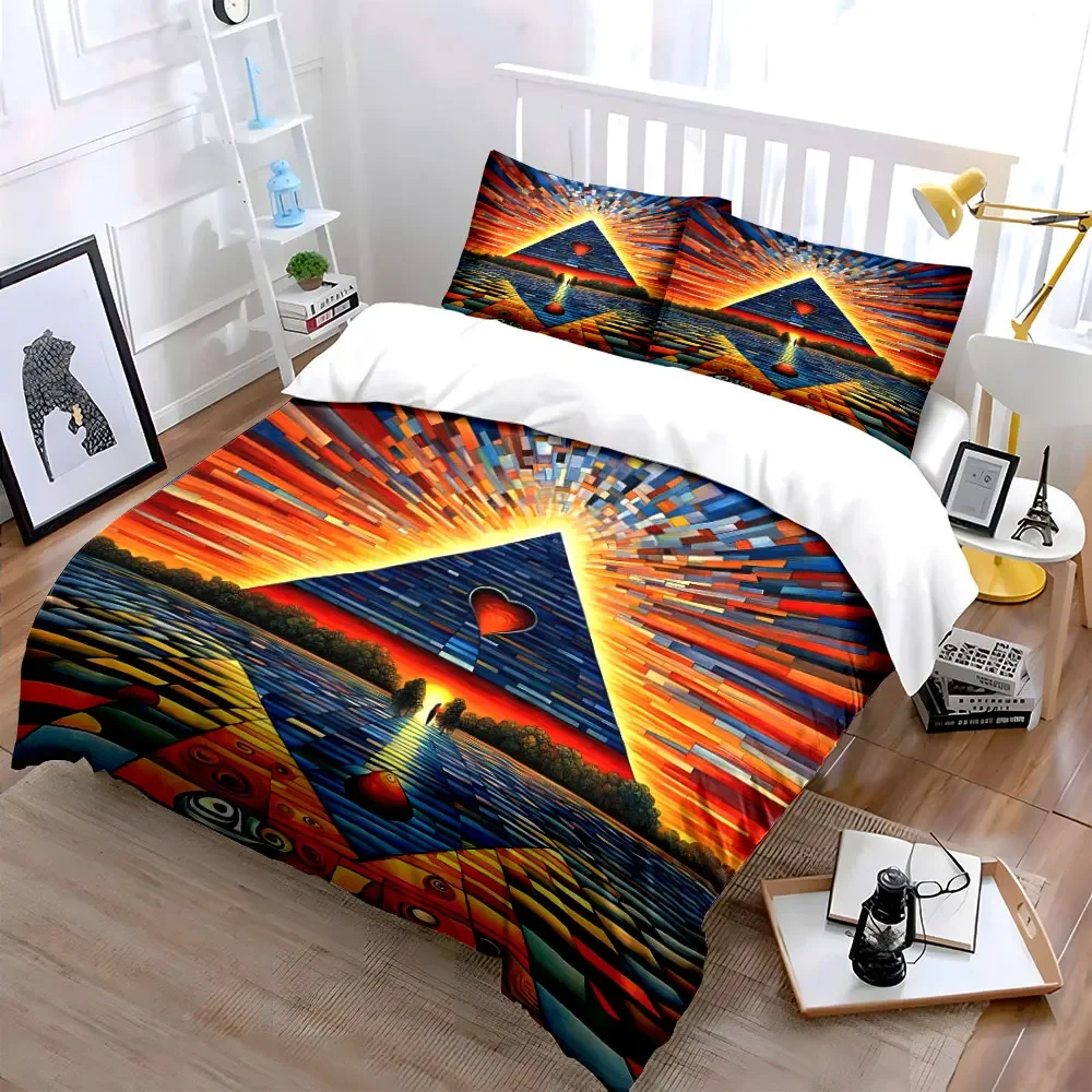 Heart Pyramid Sunset Decor Set Soft Comfortable Duvet Cover Bedding Set Included 1*Duvet Cover & 2*Pillowcases, gift