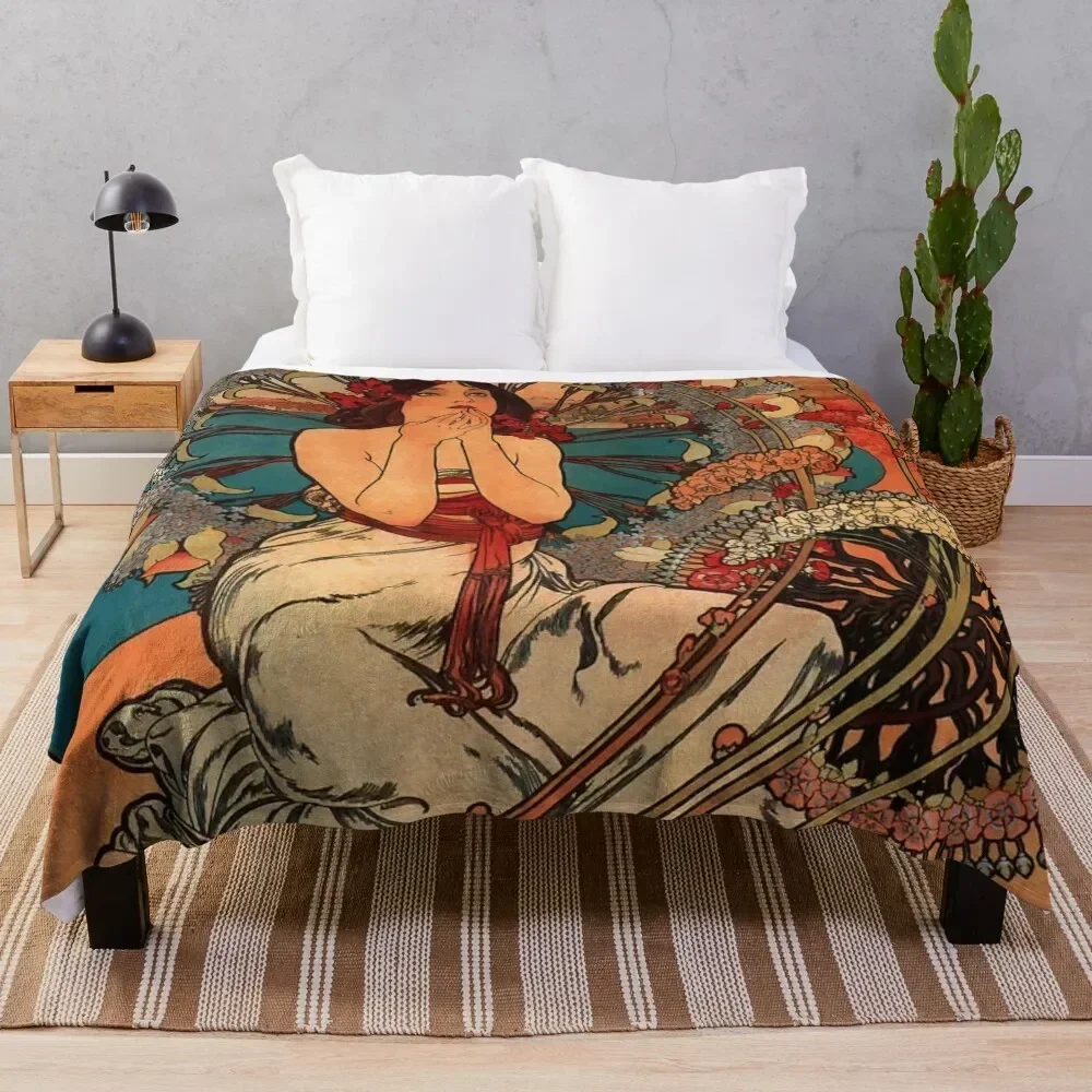 

Monaco Monte Carlo.1897,Alphonse Mucha,litography Throw Blanket Machine Washable Soft Warm Blanket