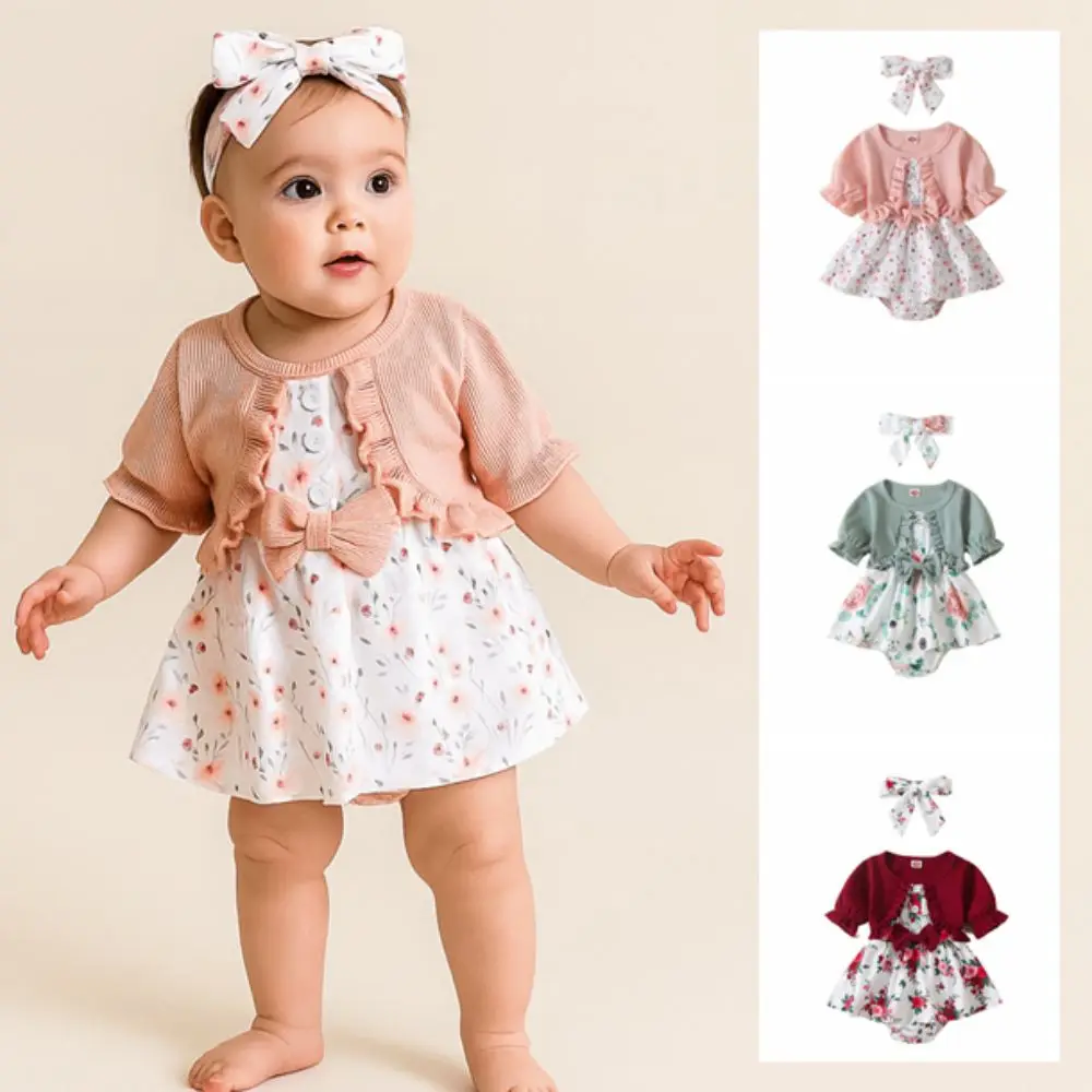 

Soft Bowknot Toddle Princess Dress Flower Cotton Summer Baby Bodysuit Sweet Infant False 2Piece Jumpsuit Dress Summer