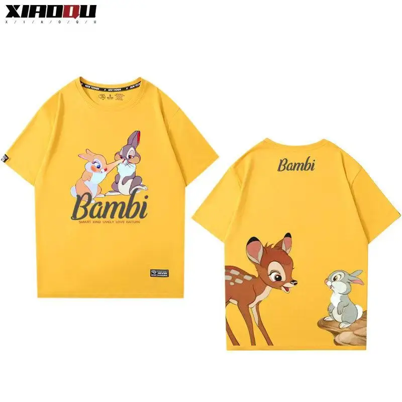 

Disney Bambi Anime Peripheral New Summer Qi Wei Same Style Cotton T-shirts Short Sleeve Casual Tops for Men Women ladies clothes