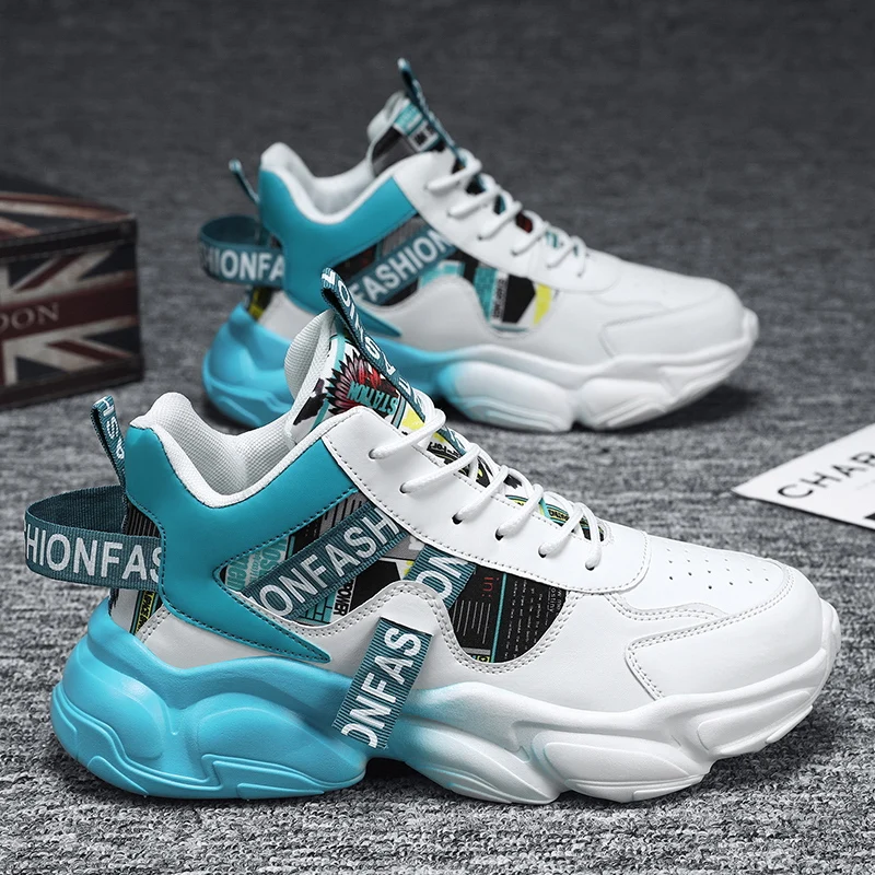 

Мужская баскетбольная спортивная обувь, весенне-осенние высокие повседневные кроссовки для бега на толстой подошве, модная обувь для папы из искусственной кожи