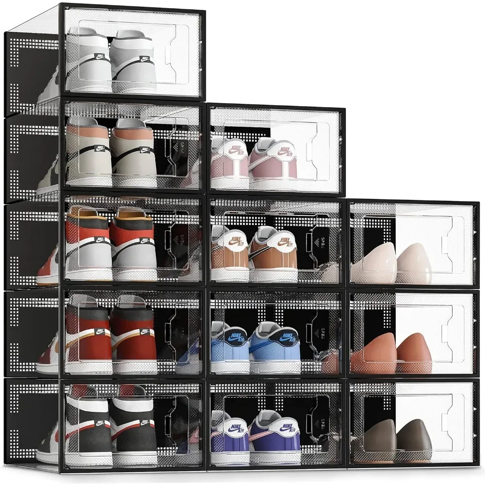 

XX-Large Shoe Storage Box Fit Size 14, Clear Plastic Stackable Shoe Organizer for Closet, Shoe Rack Sneaker Containers Bins