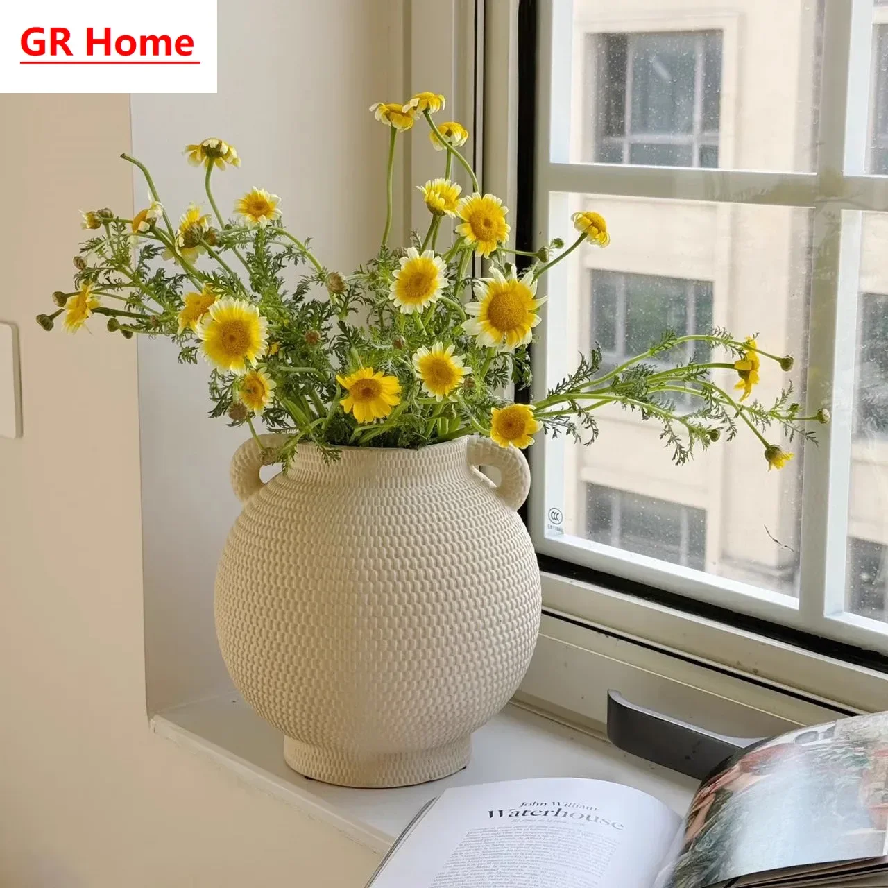 Wabi-Sabi Raw Clay Double-Ear Ceramic Vase, Unique Creative Flower Vase, Desktop Decor for Living Room & Homestay