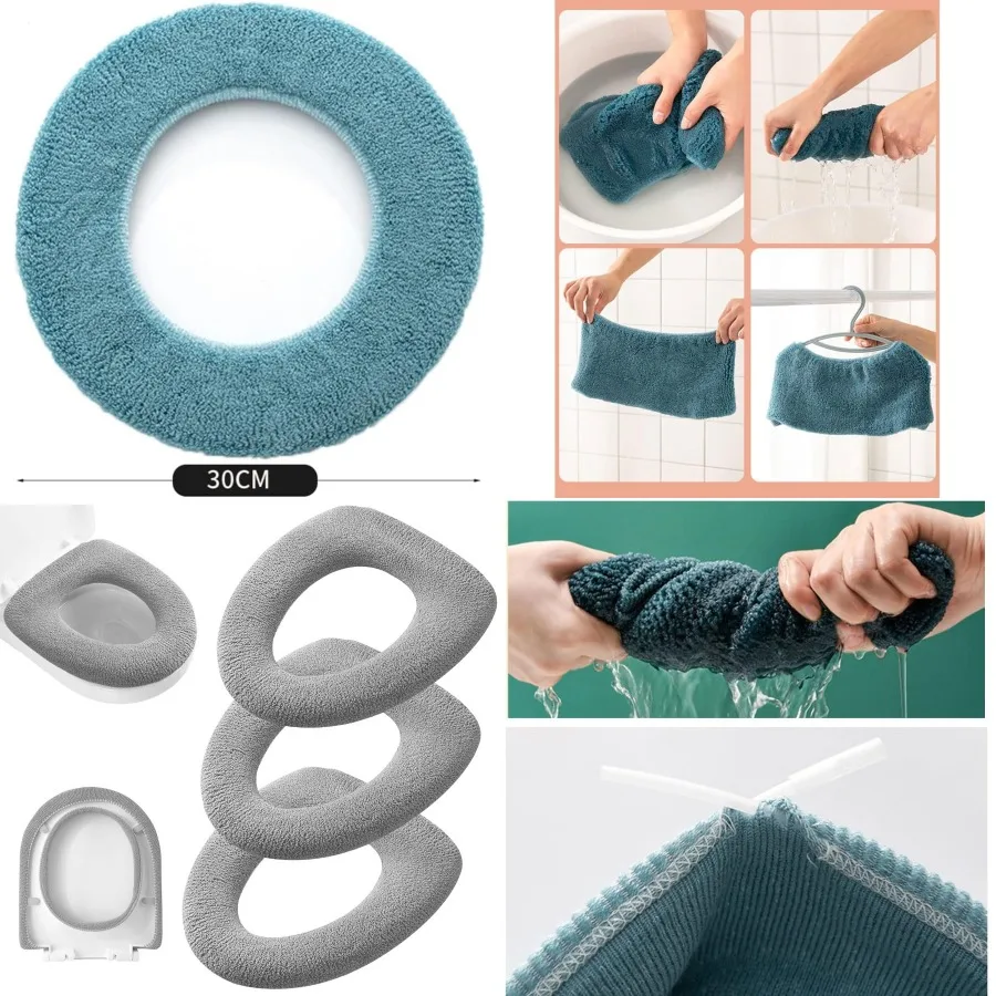

Упаковка из 3 шт., мягкие и толстые грелки для ванной комнаты, эластичные моющиеся тканевые накладки на сиденье унитаза для повышенного комфорта и гигиены в Ho