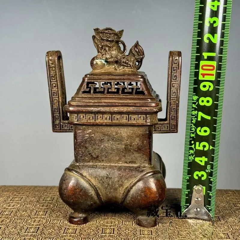 New Bronze Tone Four Leg Square Incense Burner With Lid Decor