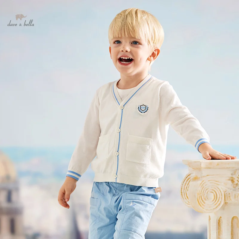 

Dave Bella 2024 New Summer Clothes Boy’s Children's Baby Fashion Thin Coat Knitted Sweater Cardigan Academic-Style DB2241007