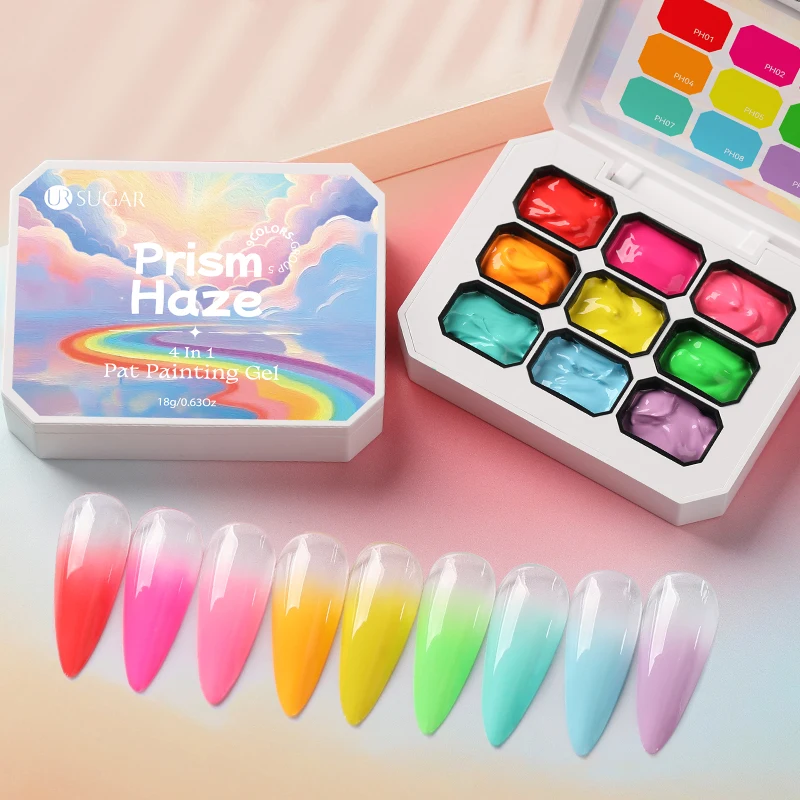 UR SUGAR 9 Farben Gradient Painting Gel Nail Art Farbverlauf DIY Design Gel 4 in 1, verwendet für Farbverlaufs-Nagelstempelmuster