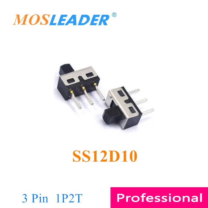 Mosleader SS12D10 1000pcs SS12D10G5 1P2T 2 Travel Straight pin 4.7mm Pin space DIP Slide switch Toggle switch 5MM handle length