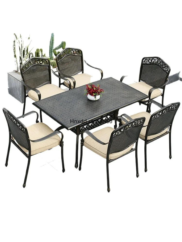 Outdoor courtyard cast aluminum leisure combination three-five-piece waterproof sunscreen wrought iron tables and chairs