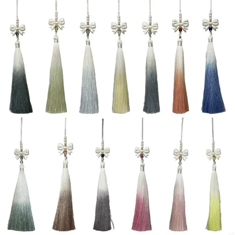 E21F Decorative Fringe Bowknot Pendant Gradient Tassels Hanfu Pendant Chinese Inspired Hooks Pendant Jewelry Making Supplies