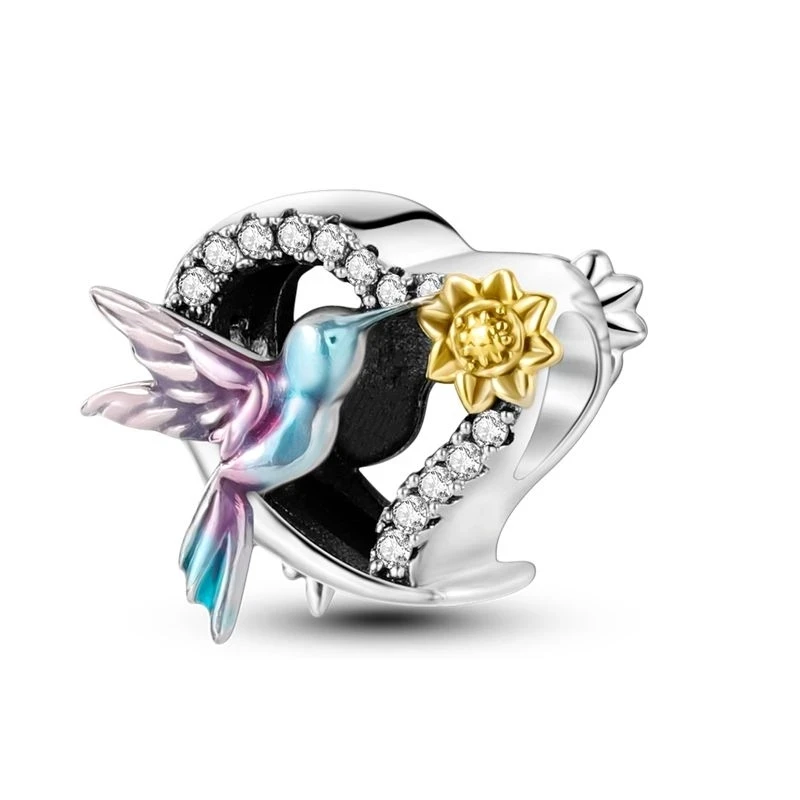 Charms Silver 925 Hummingbird Sunflower Heart-shaped Beadss Fit Charms Plata 925 Original Bracelet Beads Women Jewellery Making