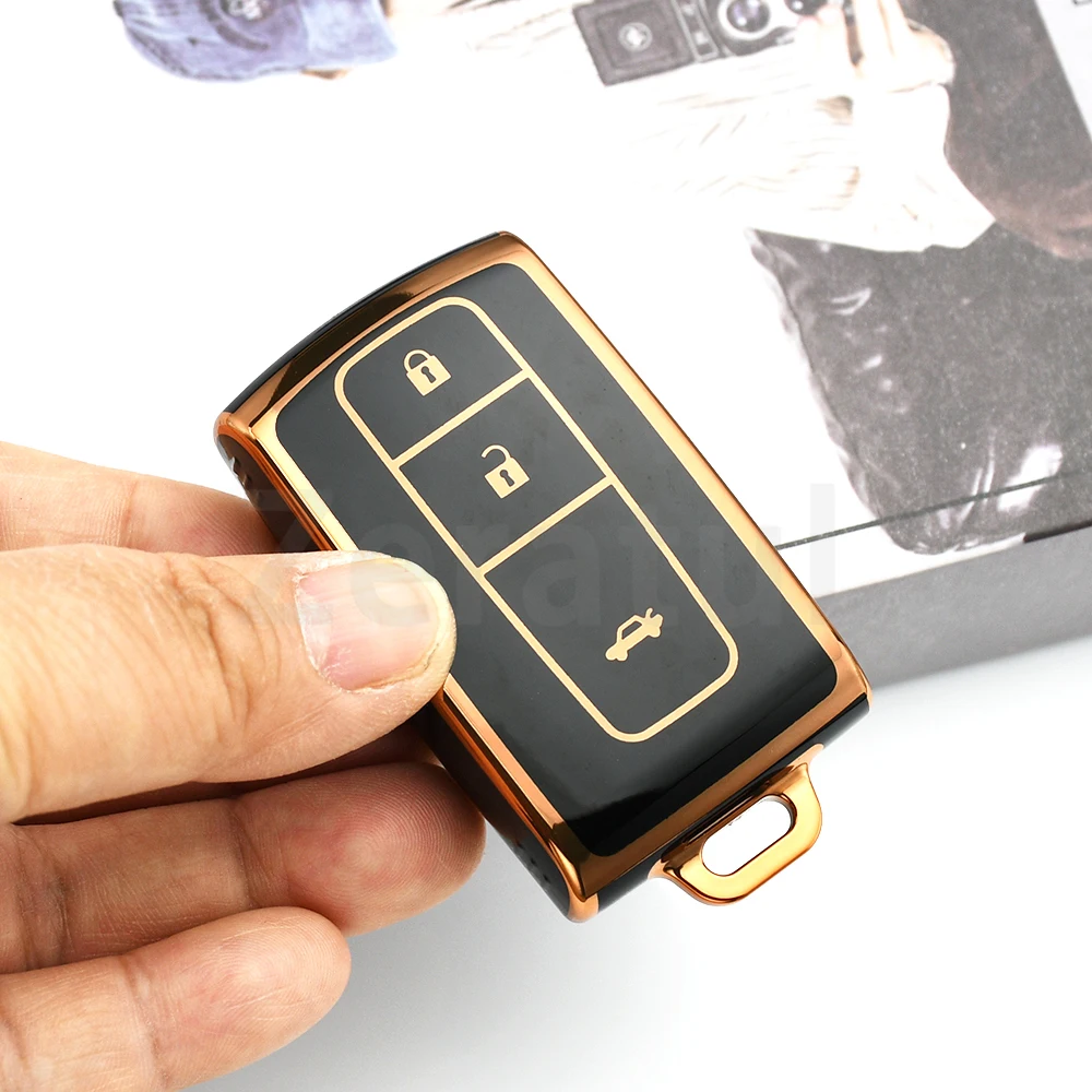 

3 Buttons TPU Car Key Case Cover Gold Edge Keyless Shell Keychain Fob Protector Accessories For Toyota Prius Corolla Verso Camry