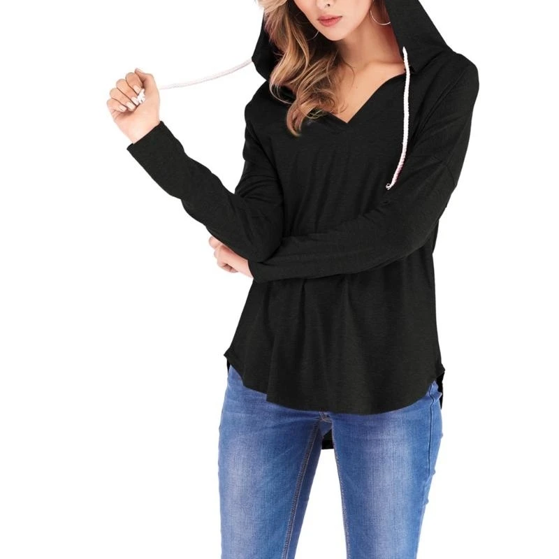 

5ASD Casual V Sect Hoodie для женщин легкая толстовка с длинным рукавом негабаритная пуловер.