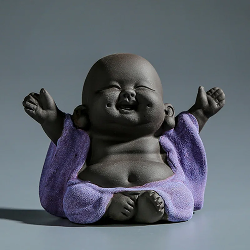 Little Monk Purple Clay Tea Pets,Maitreya Laughing Buddha Ornament,Handmade Boutique Tea Accessories Set,Creative Tea Pet Yixing view 5
