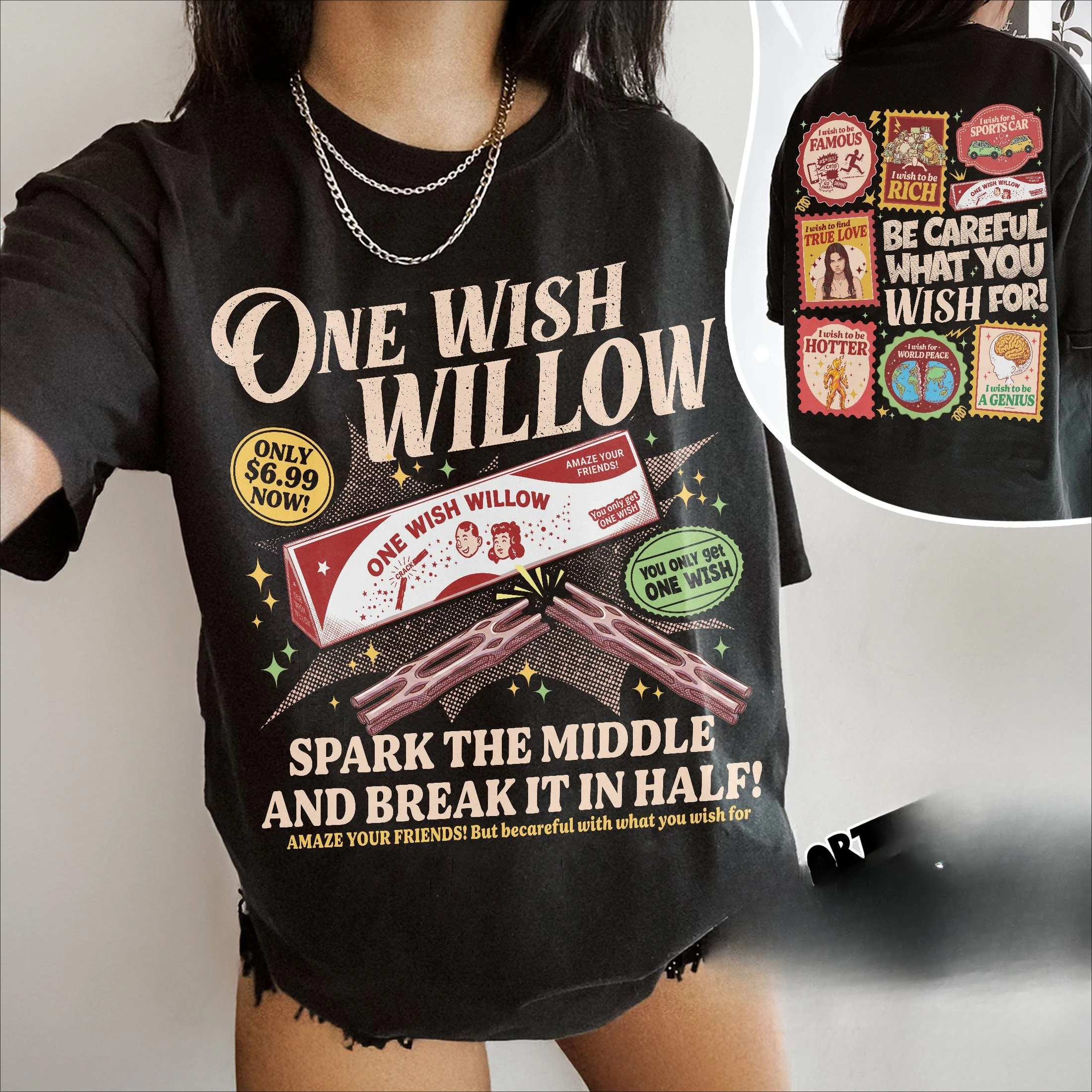 One Wish Willow Inspired Two Sided TShirt Romance Horror Movie Shirts Obsessed Be Careful What You Wish Movie Fan Tee Cotton Top