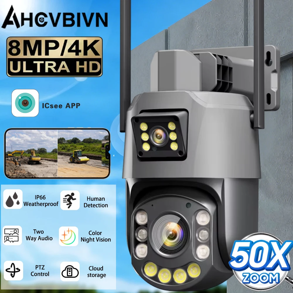 

Уличная Wi-Fi PTZ IP-камера видеонаблюдения 4K 8 МП с 50-кратным оптическим зумом, водонепроницаемая, с цветным ночным видением, обнаружением человека, ICSEE