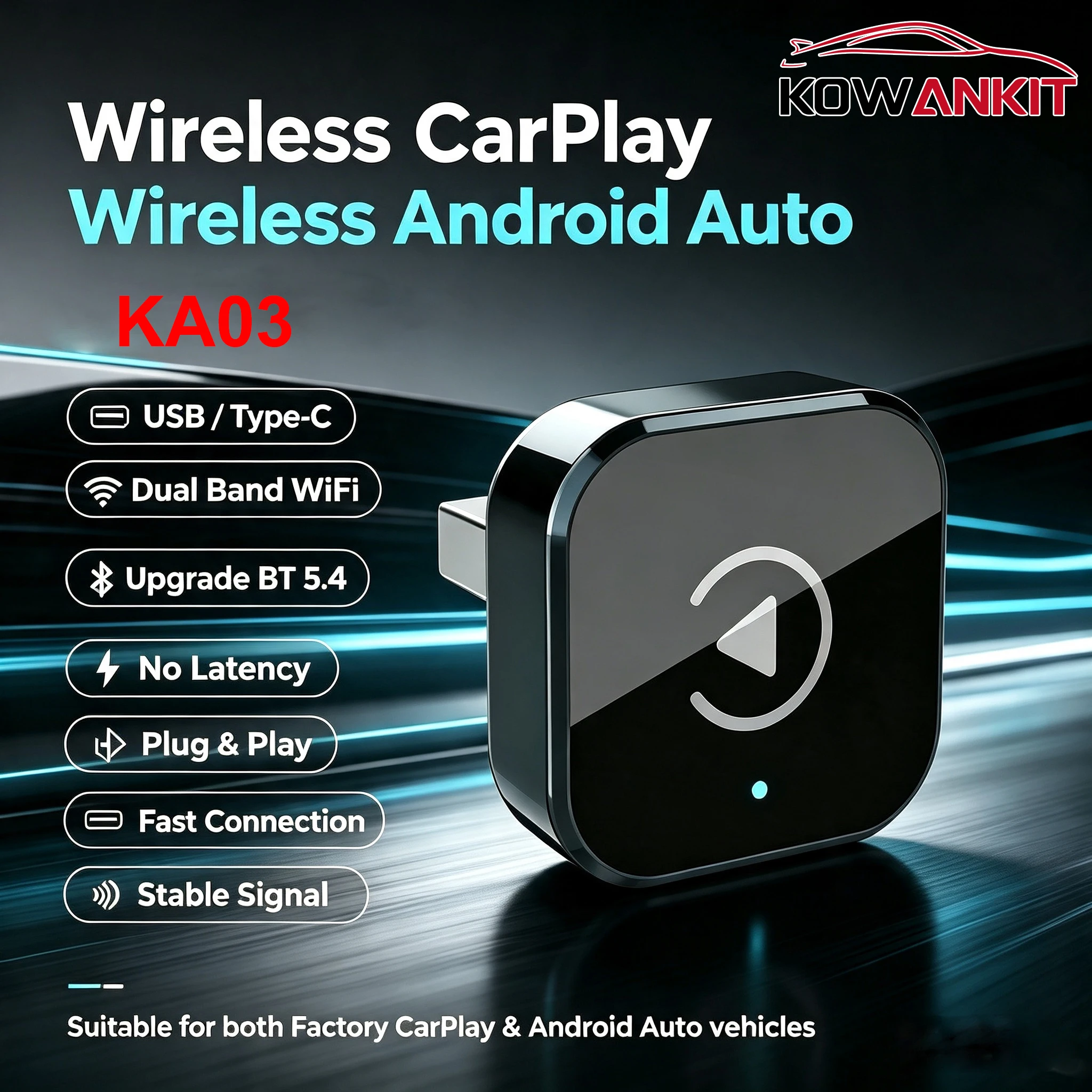 (2026 Upgraded) Wireless CarPlay Adapter for Apple iPhone & Android Small Size Plug and Play Fast and Stable Connection Wireless