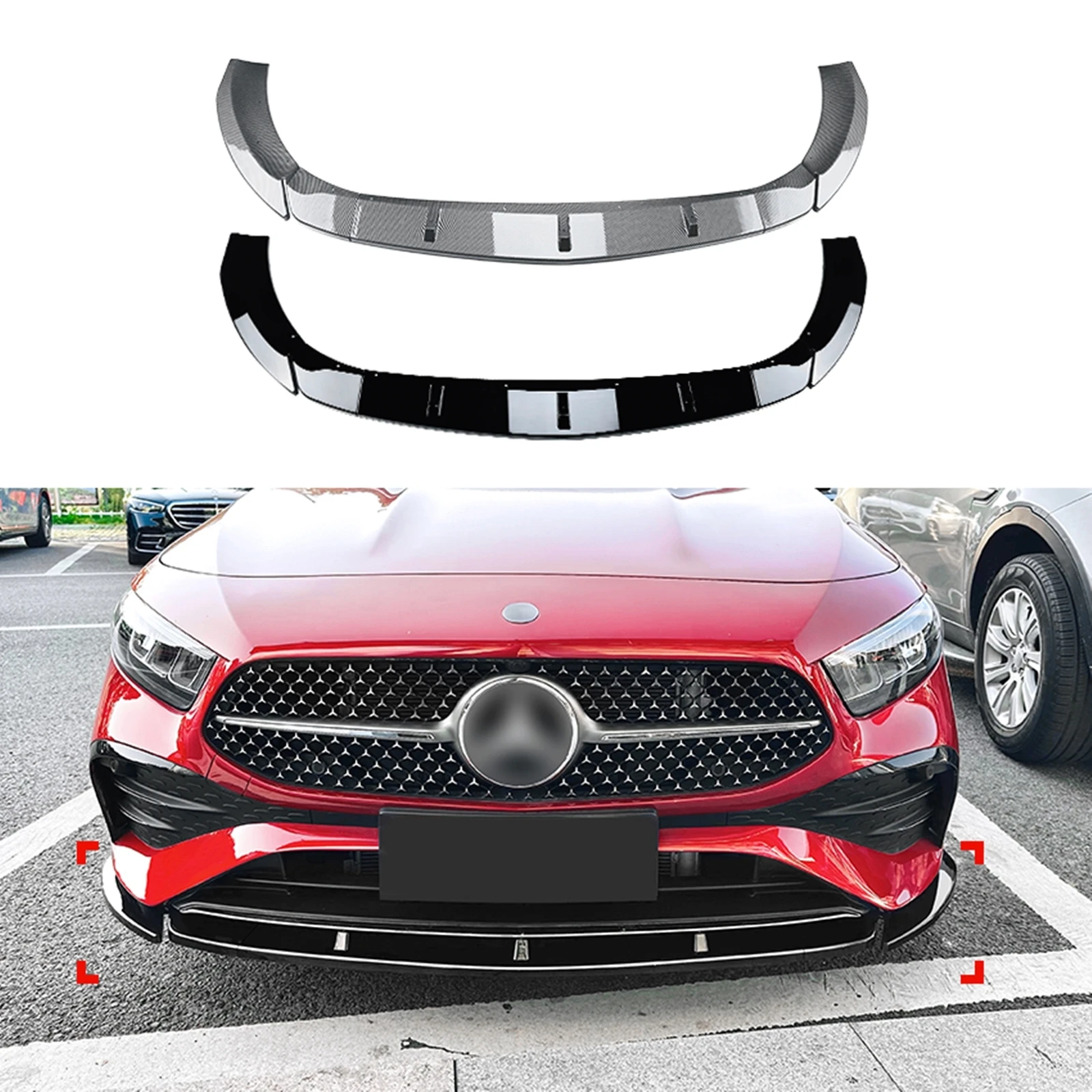 

For Mercedes-Benz A Class W177 A180 A200 A35 AMG 2023+ Front Bumper Spoiler Lip Carbon Fiber Look/Gloss Black Lower Splitter Kit