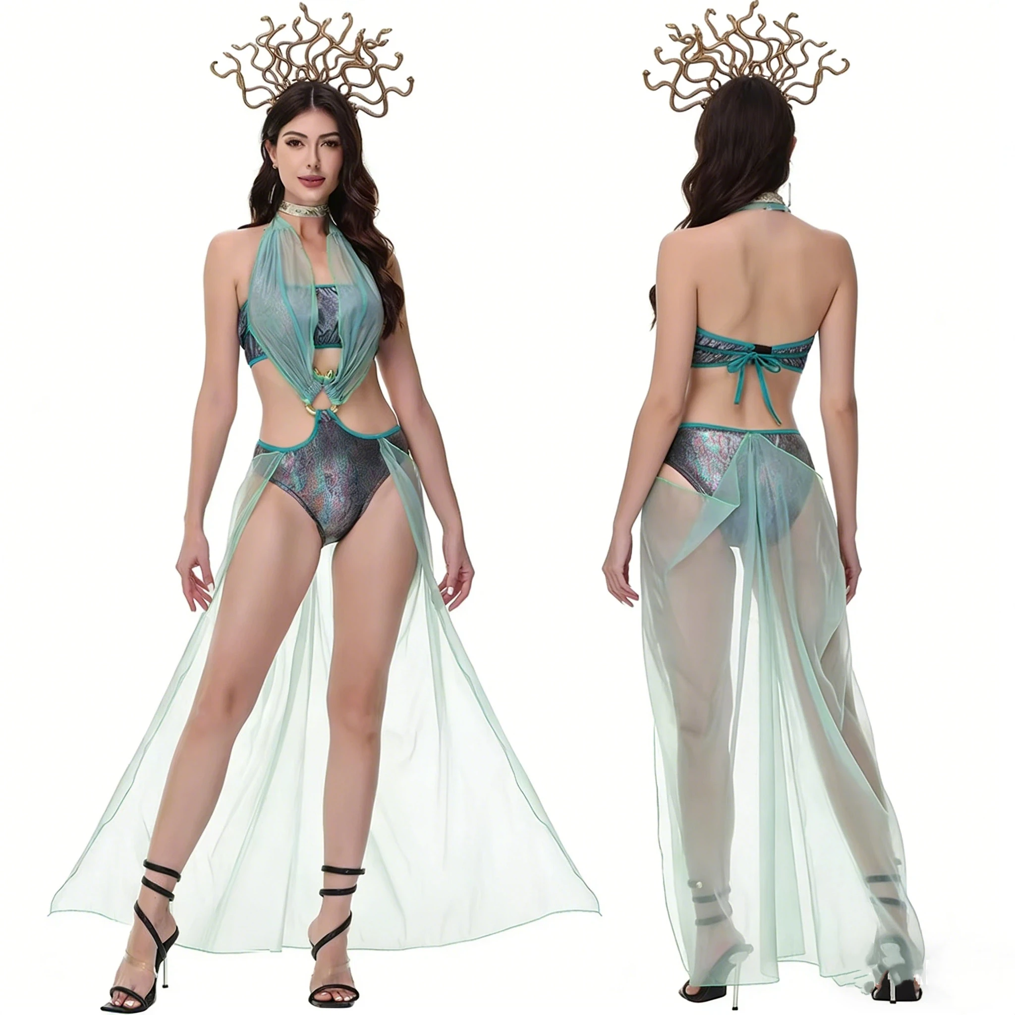 

Greek Goddess Dress Sexy Medieval Ancient Egyptian Snakes Hair Costume Halloween Masquerade Cosplay Dresses