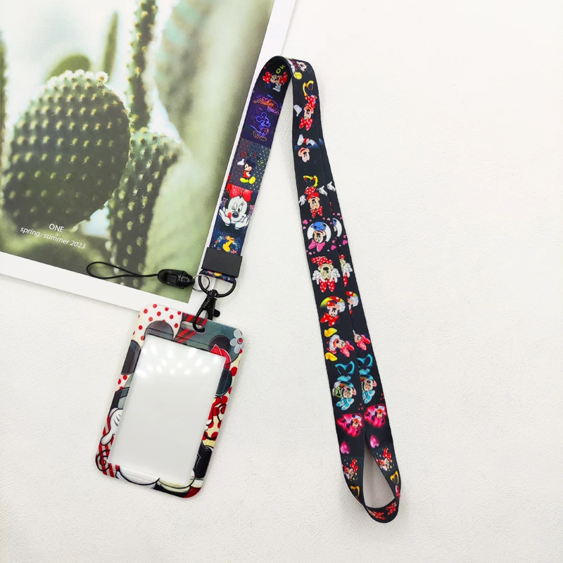 อะนิเมะ Disney Mickey Mouse การ์ดนักเรียน Campus การ์ด Mickey Minnie เมาส์ Stitch แขวนผู้ถือ Lanyard ID Card Case