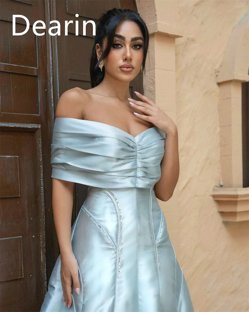 Customized Evening Dress Prom Gown Formal Party Occasion YPMWZX Off-the-shoulder A-line Ankle Length Skirts Fold Bespoke Occasio