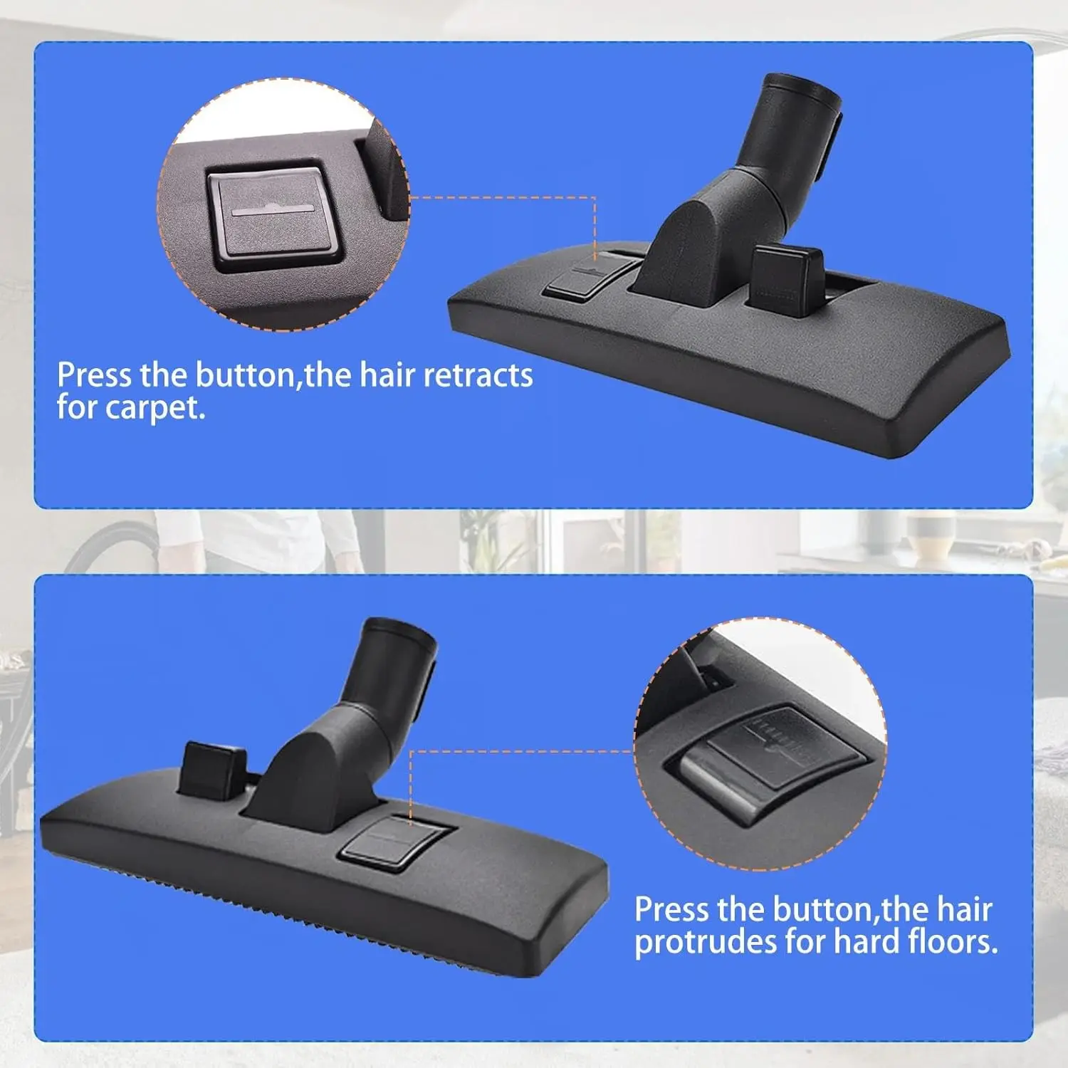 Universal 32mm Vacuum Cleaner Floor Brush Head Dual Use Carpet Hard Floor Suction Nozzle Retractable PP Bristles Anti-Static Cle