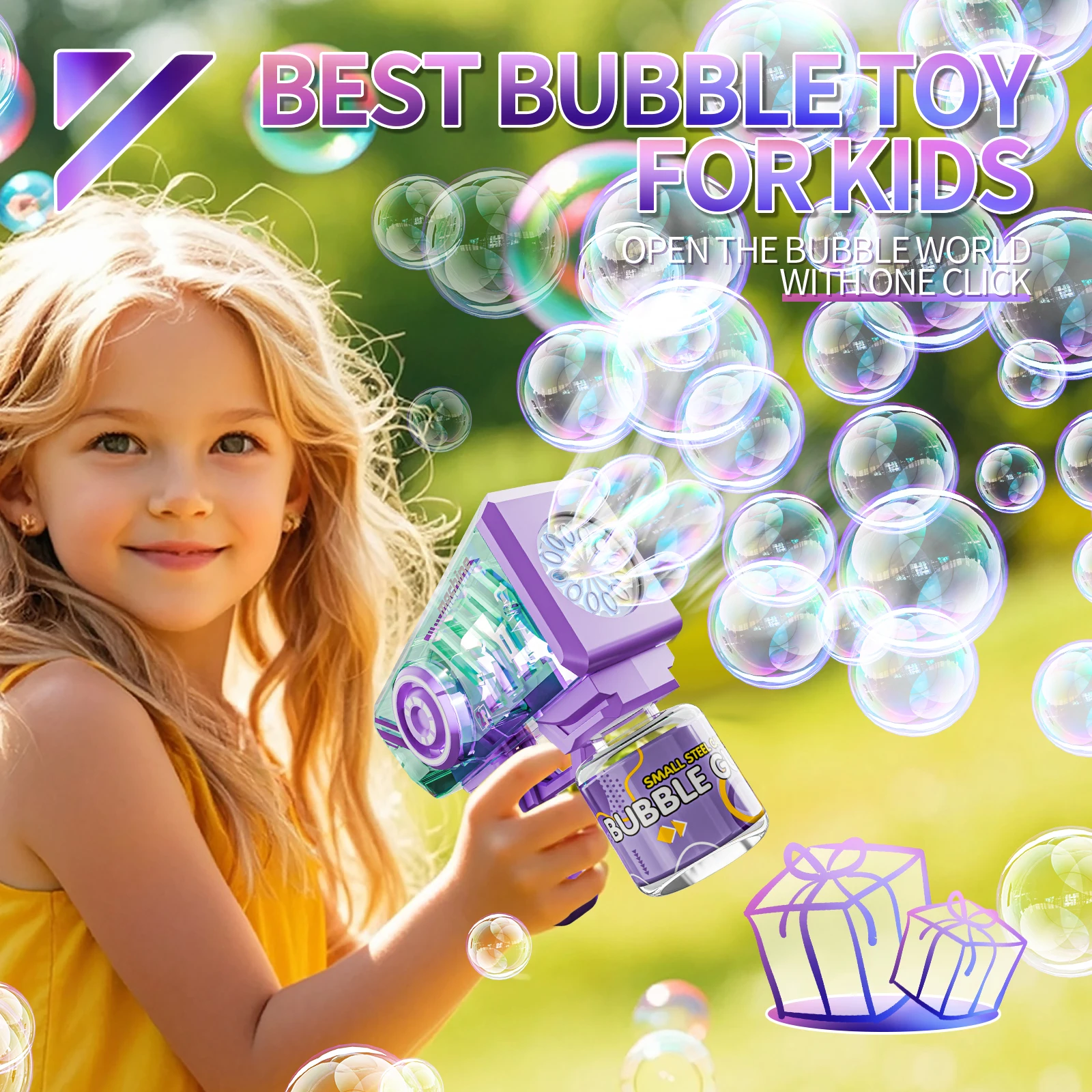 Pistola de burbujas de juguete con luces LED, máquina automática de burbujas, varitas de burbujas, Blaster mecánico, fiesta al aire libre para niños