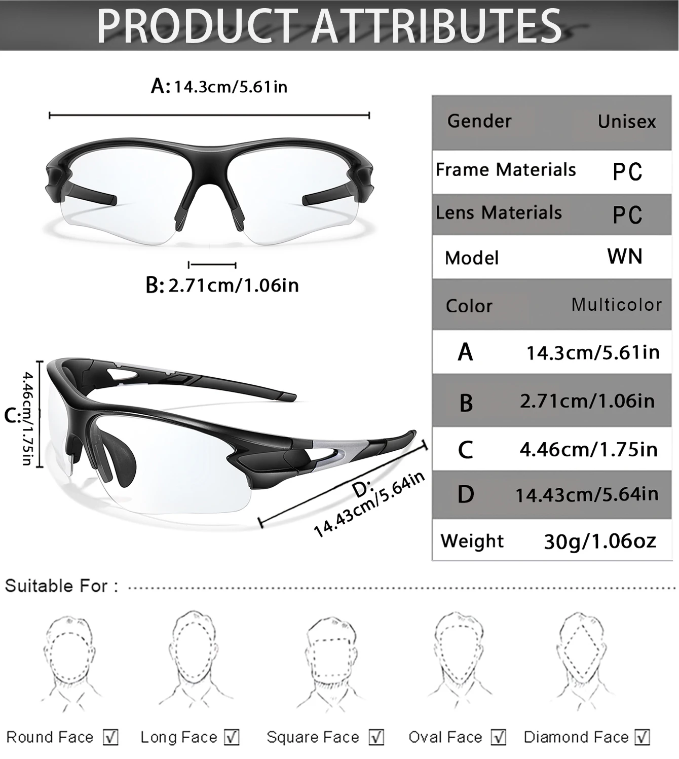 Photochrome Sport-Sonnenbrille für Herren und Damen – Modische Halbrahmen-Brille für Radfahren, Laufen und Wandern – Detail 2