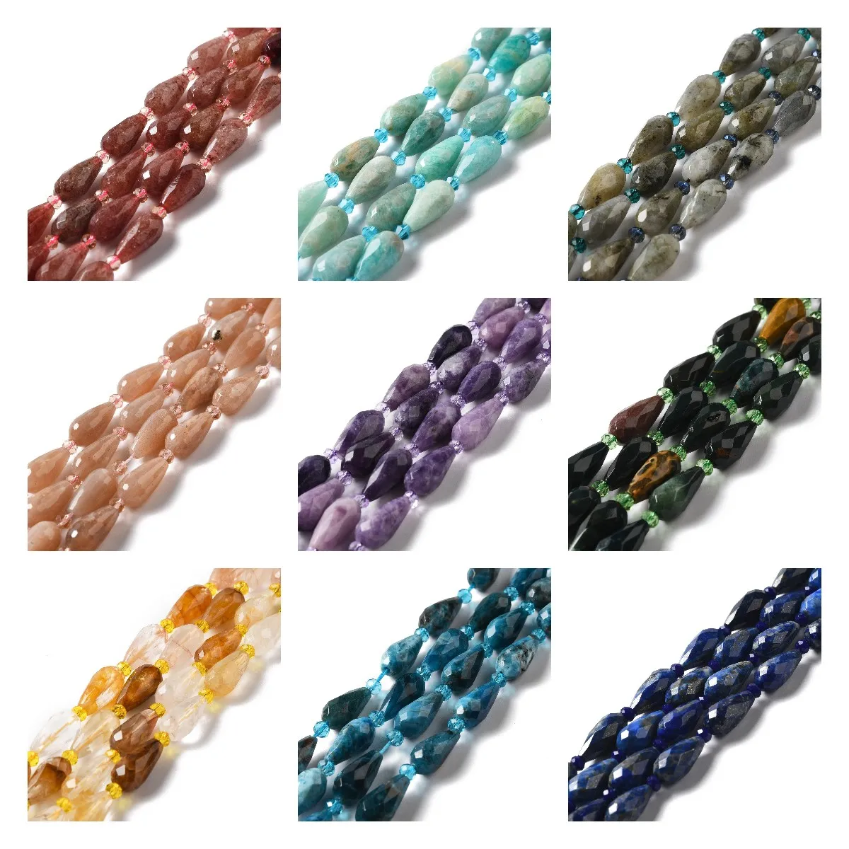 

Natural Stone Rose Quartzs Amethysts Labradorites Faceted Teardrop Loose Beads For Jewelry Making DIY Bracelets Accessories