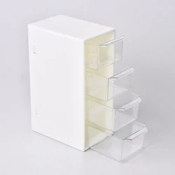 White Desktop Cosmetic Storage Box with 4 Drawer Units Container Case Small Organizer Box for Office Home Makeup