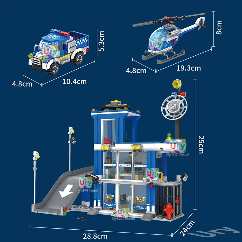 Slide Police Station City Series Squad Car Helicopter Prison Figure Rescue Truck Model MOC Building Blocks Toys for Gifts